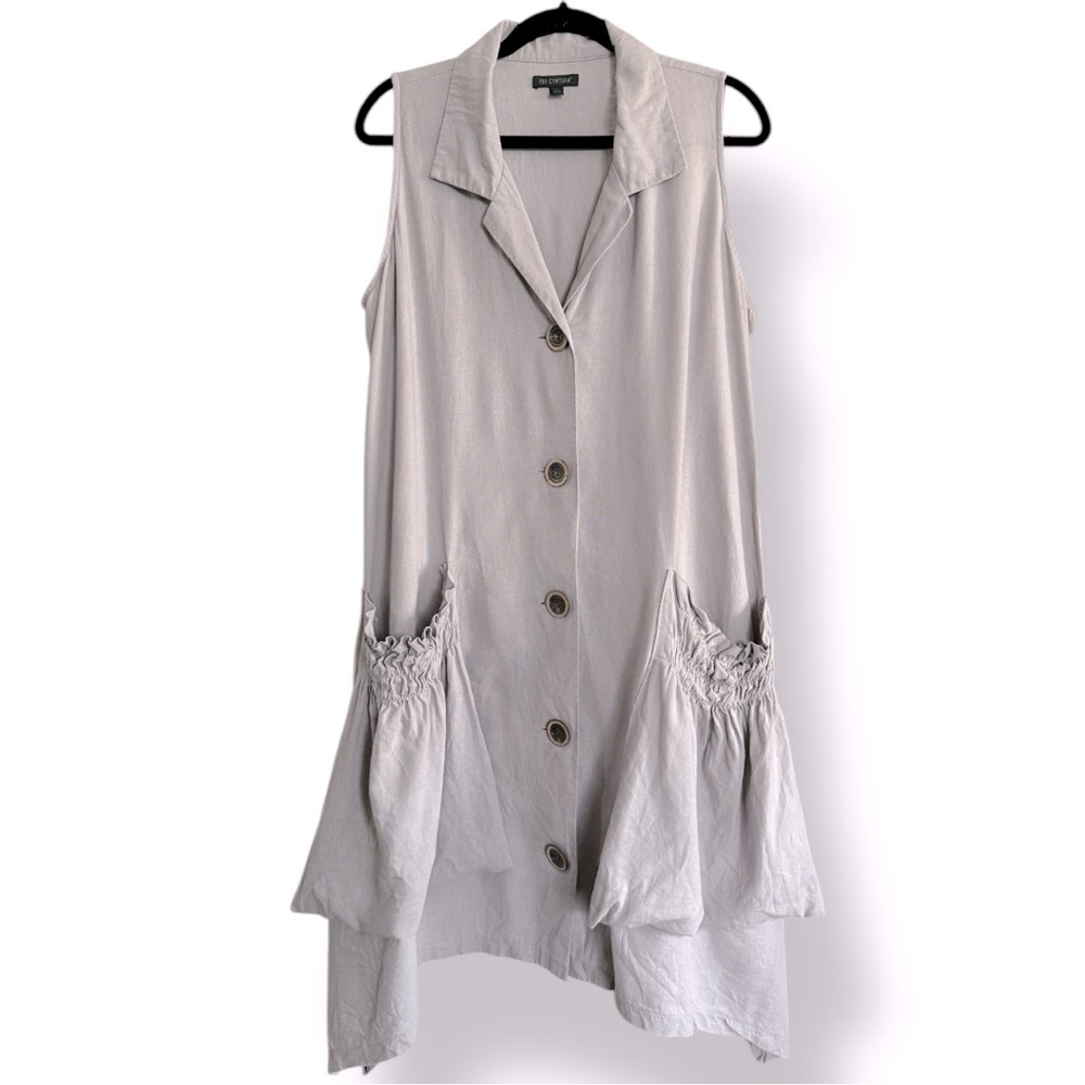 For Cynthia Linen Blend Lagenlook Sleeveless A-Line Shirt Dress Size Large Gray